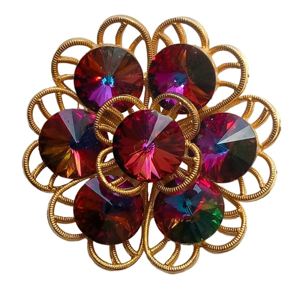 Vintage Watermelon Rivoli Flower Pin Brooch - Picture 3 of 7